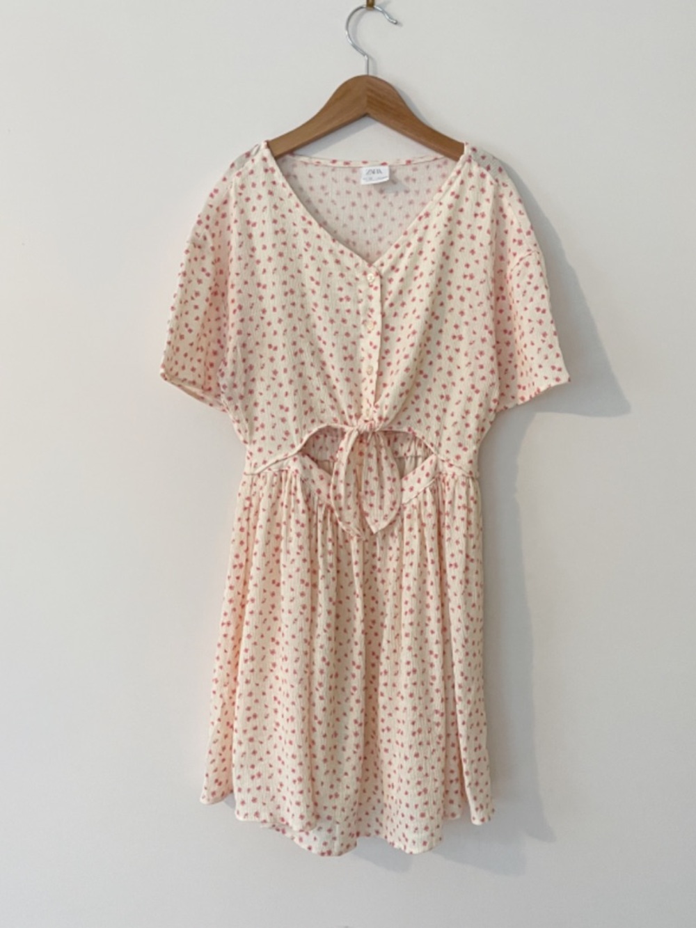 ZARA NWOT Lightweight Flowy Floral Summer Dress w/ Tie Front Cutout Waist Detail